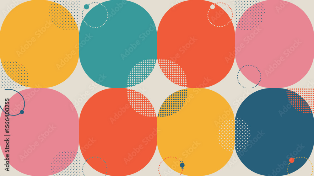 Poster a colorful pattern featuring overlapping circles with dotted accents on a neutral background design 