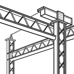 Fototapeta premium Black and white illustration of steel truss structures