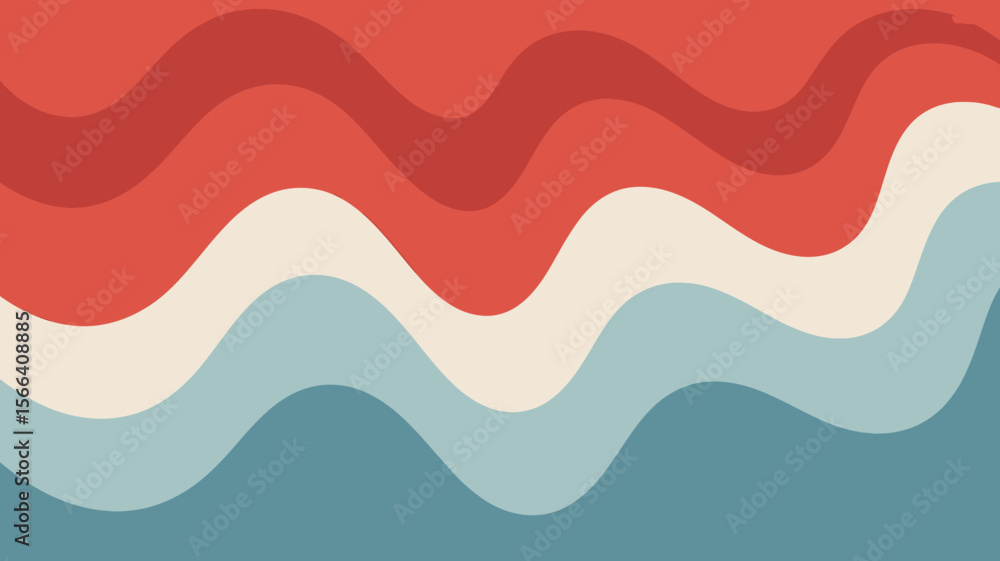 Poster abstract background with wavy lines in shades of red, cream, and blue creating a smooth and flowing 
