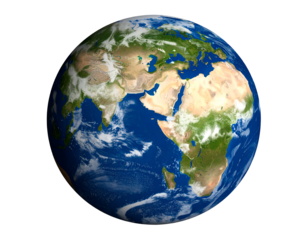 A detailed global view of our vibrant blue planet Earth, showcasing its diverse continents and oceans.