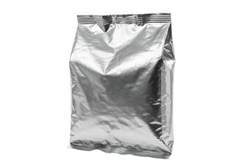 A blank silver foil package isolated on transparent background, ready for product placement and design