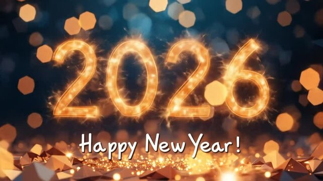 2026 Happy New Year with Christmas in Abstract low poly wire frame style. geometric background Celebrate the party 2026. 4k video