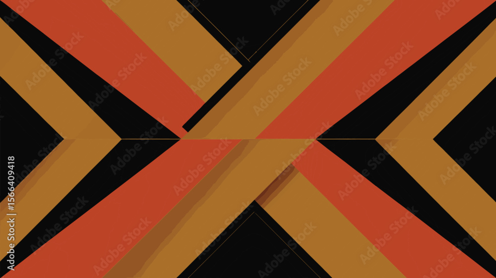 Aufkleber abstract design featuring intersecting orange and gold bands against a black background in symmetric
