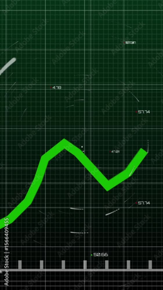 Poster animation of green line and financial data processing