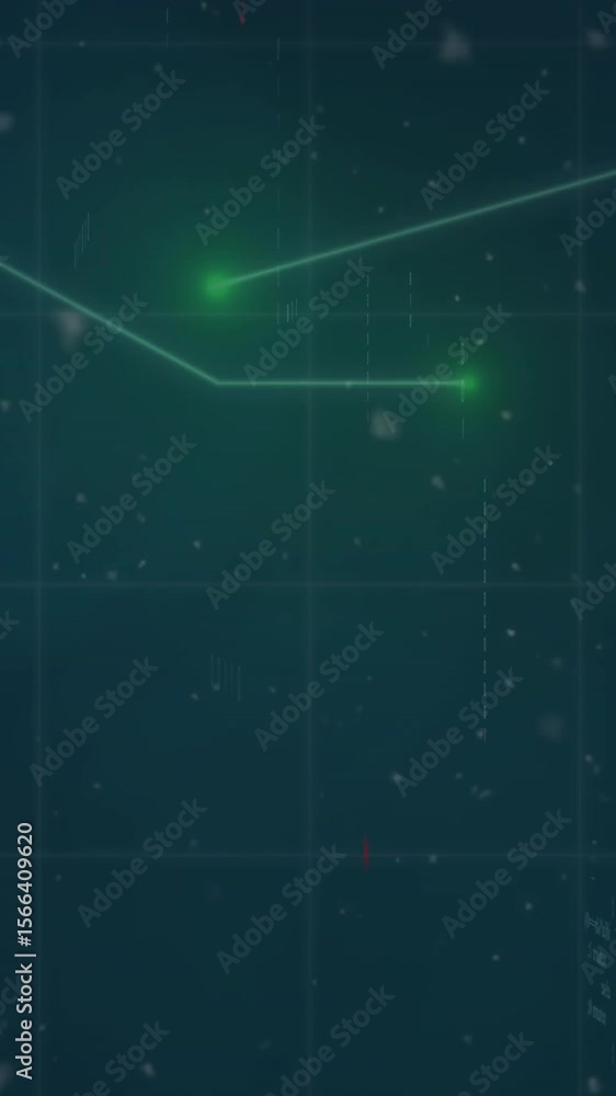 Poster animation of data processing over grid on dark background