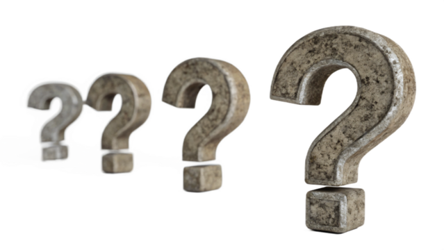 3D question marks symbol on a white background for FAQ and help concepts