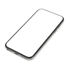 Modern smartphone with blank screen, isolated on white background.