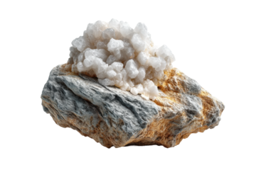 PNG White crystal cluster on rough gray and yellow rock