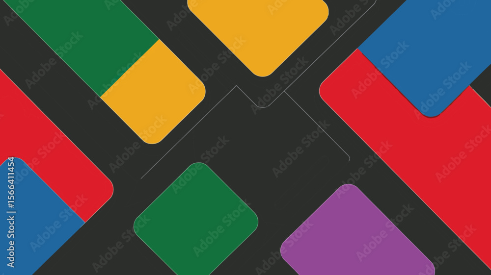 Poster abstract background with colorful rounded squares overlapping on a dark gray surface design element 