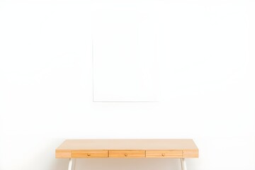 Workstation Concept with Empty Frame for Design Display
Blank Frame Above Minimal Work Table – Mockup TemplateNatural Wood Desk in Bright White Room