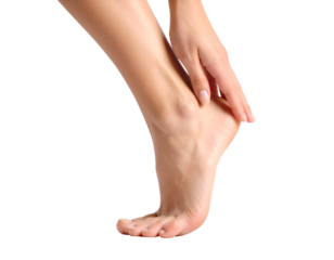 A graceful hand gently touches a bare foot, emphasizing personal comfort and well-being.
