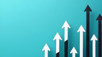Upward Trending Arrows Growth Chart Black White Teal Background