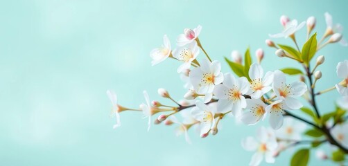 Delicate white blossoms, ethereal pastel blue-green backdrop Studio shot,  beauty,  delicate flowers