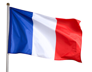 Fototapeta premium A vibrant blue, white, and red striped banner gracefully unfurls on a sturdy flagpole.