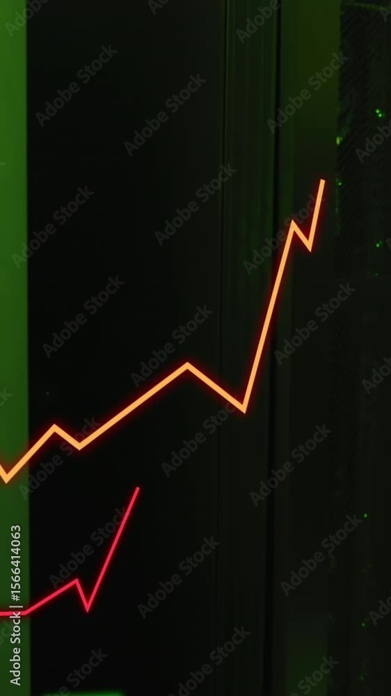 Poster animation of growing graphs over illuminated data server systems in server room