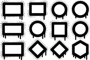 Grunge frame and shape set, hand drawn border, abstract ink outline, modern art template, vector collection