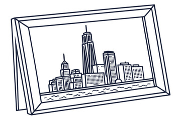 Obraz premium Monoline illustration of a city skyline in a frame