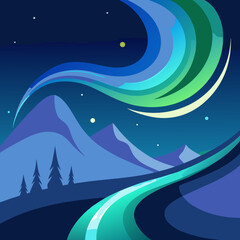 northern lights in flowing vector curves