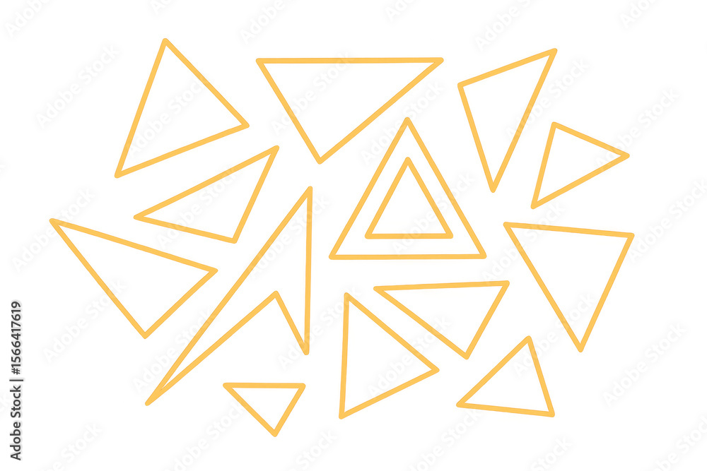 Poster multiple golden outlined triangles are overlapping, creating an abstract geometric pattern on a tran