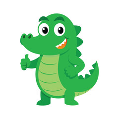 funny cute crocodile standing and showing a thumbs-up vector icon isolated on white background