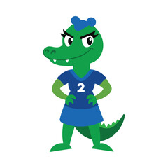 Fototapeta premium green crocodile lady player cartoon vector icon isolated on white background
