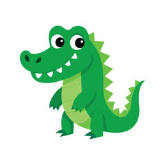 Cute Cartoon green smile Crocodile Illustrations Vector icon isolated on white background