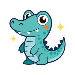 cute little cartoon crocodile vector icon isolated on white background