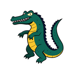cartoon crocodile with big eyes, danger crocodile standing vector icon isolated on white background