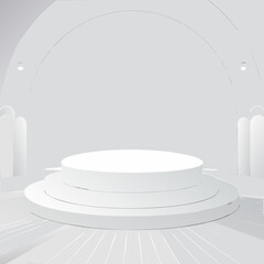Modern minimalist stage with circular podium and architectural elements