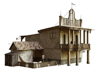 3D rendered old Caribbean house and structure - 3D illustration
