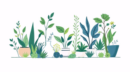 minimal flat illustration of green leafy plants and natural foliage in modern style with eco-friendly botanical concept