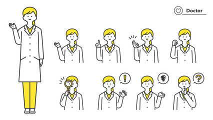 白衣を着た女性　表情とポーズのバリエーション　セット 2c