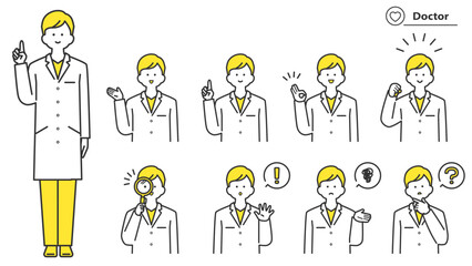 白衣を着た男性　表情とポーズのバリエーション　セット 2c