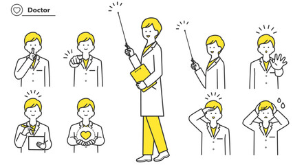 白衣を着た男性　表情とポーズのバリエーション　セット 2c