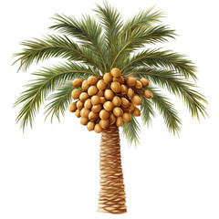 Date palm showcases lush fronds and clusters of dates against a Transparent background, highlighting its tropical beauty, date palm isolated on PNG background