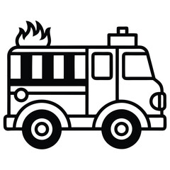 Solid color Fire truck or fire engine suitable for children's coloring page vector design on white background