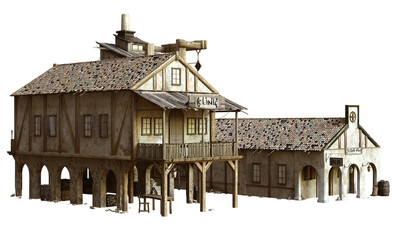 3D rendered old Caribbean house and structure - 3D illustration