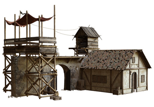 3D rendered old Caribbean house and structure - 3D illustration