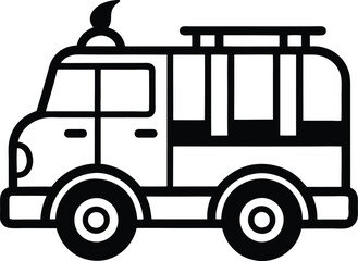 Solid color Fire truck or fire engine suitable for children's coloring page vector design on white background