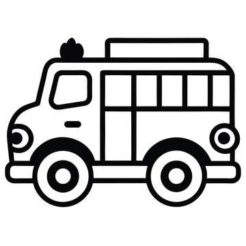 Solid color Fire truck or fire engine suitable for children's coloring page vector design on white background