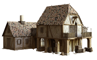3D rendered old Caribbean house and structure - 3D illustration