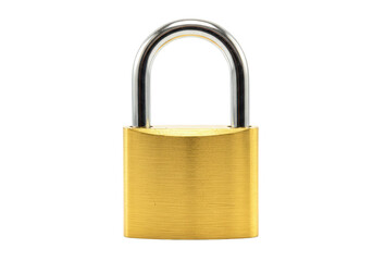 Naklejka premium A shiny golden padlock with a silver shackle stands isolated on transparent background, symbolizing security and protection