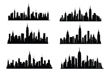 Obraz premium City skyline silhouette vector collection and urban building landscape set