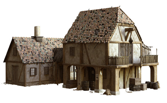 3D rendered old Caribbean house and structure - 3D illustration