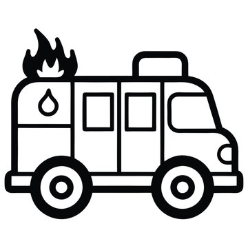 Solid color Fire truck or fire engine suitable for children's coloring page vector design on white background