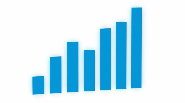 Blue bar graph on a white background. Data, business, statistics.