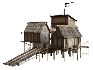 3D rendered old Caribbean house and structure - 3D illustration