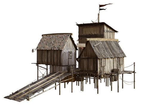 3D rendered old Caribbean house and structure - 3D illustration
