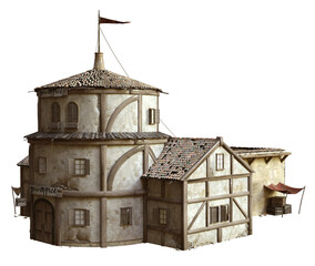 3D rendered old Caribbean house and structure - 3D illustration