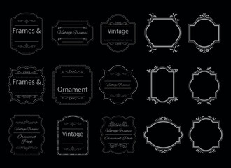 Ornamental label frames. Old ornate labels, decorative vintage frame and retro badge. Royal wedding insignia, sale sticker or invitation card. Isolated vector symbols set